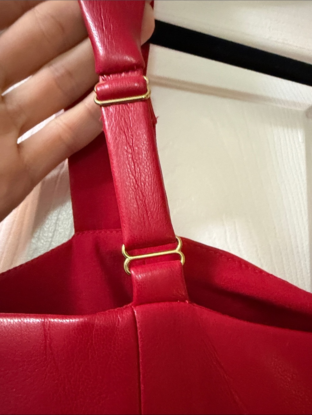 Amanda Uprichard Red Faux Leather Mini Dress with Wide Straps - Picture 4 of 6